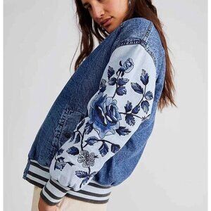 Free People We the Free Women's Team Spirit Floral Embroidered Bomber Jacket S